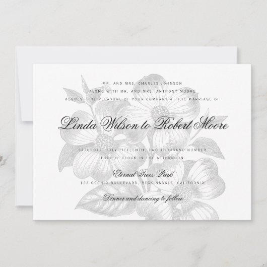 Élégant Faire-part de mariage à fleur de bois de c (Devant)