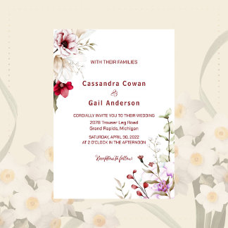 Élégant Faire-part de mariage à fleurs de maroon d