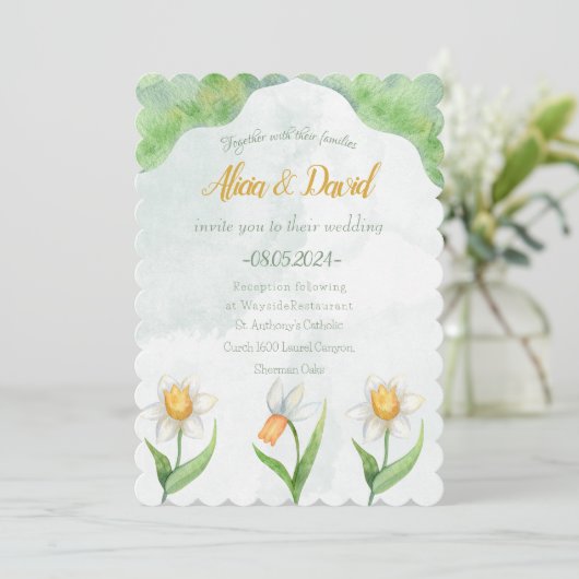 Élégant Faire-part de mariage à fleurs Narcissus (Debout devant)