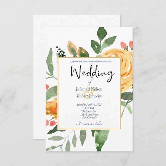 Élégant faire-part de mariage à fleurs orange (Devant / Derrière)