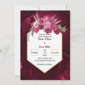 élégant faire-part de mariage à fleurs rose magent (Devant)