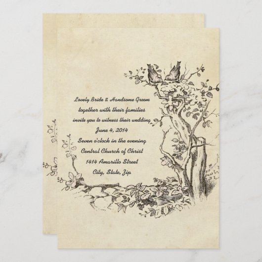 Élégant Faire-part de mariage à la crème d'oiseaux (Devant / Derrière)