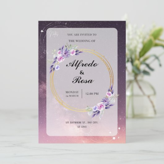 Élégant Faire-part de mariage à thème Galaxy (Debout devant)