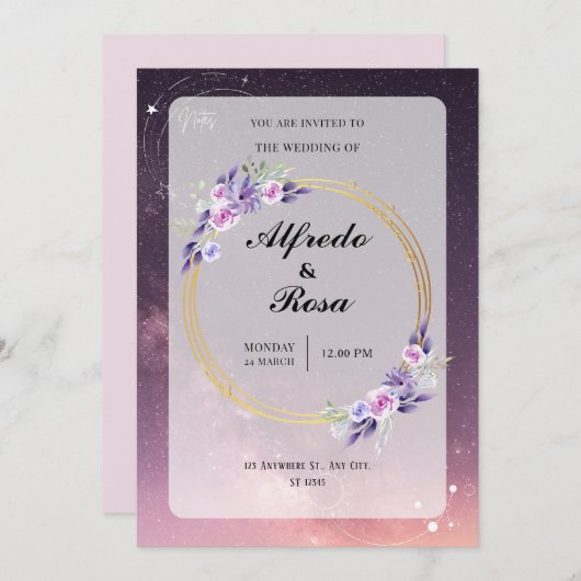 Élégant Faire-part de mariage à thème Galaxy (Devant / Derrière)