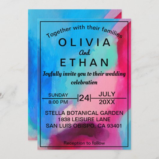 Elégant Faire-part de mariage abstrait coloré (Devant / Derrière)