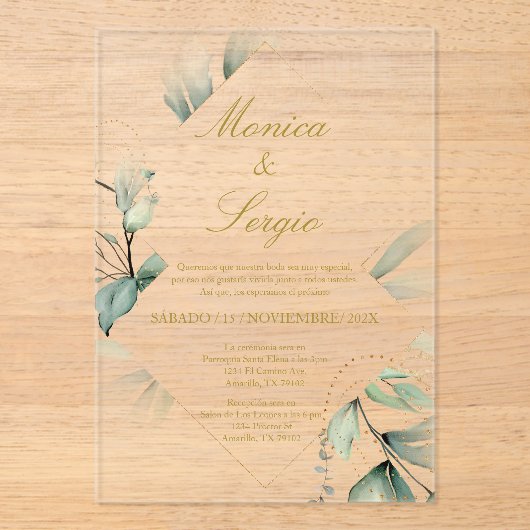 Élégant Faire-part de mariage acrylique en espagno (Recto)