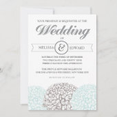 Elégant Faire-part de mariage Aqua aux fleurs Vint (Devant)