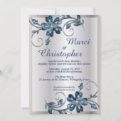Elégant faire-part de mariage argent et bleu (Devant)