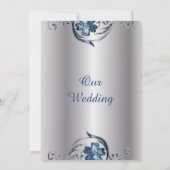 Elégant faire-part de mariage argent et bleu (Dos)