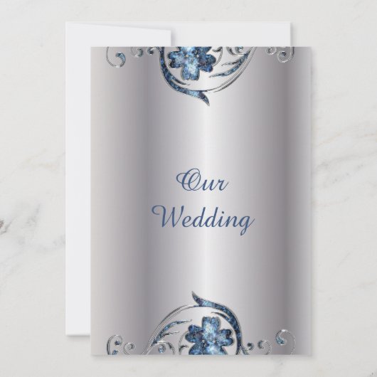 Elégant faire-part de mariage argent et bleu (Dos)