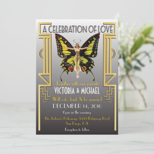 Élégant Faire-part de mariage Art Déco (Debout devant)