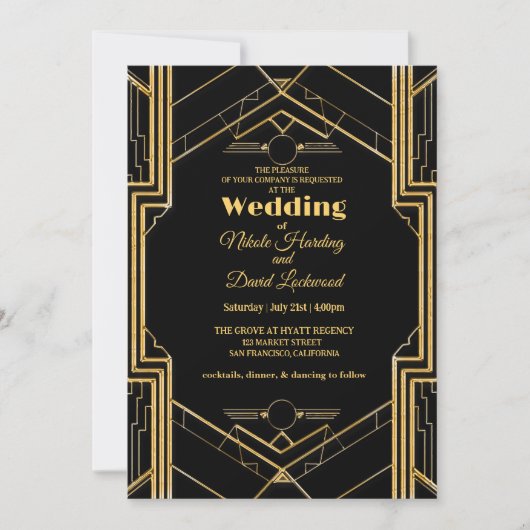 Élégant Faire-part de mariage Art Déco Gatsby (Devant)