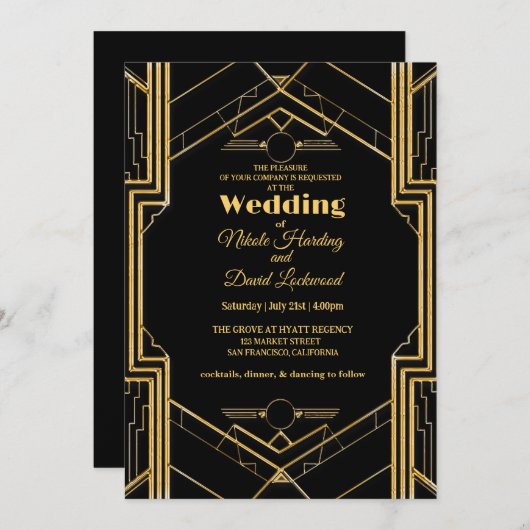 Élégant Faire-part de mariage Art Déco Gatsby (Devant / Derrière)