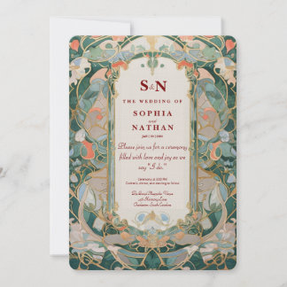 Élégant Faire-part de mariage Art Nouveau Avec Flo