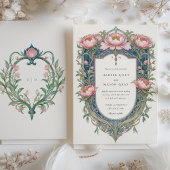 Élégant Faire-part de mariage Art Nouveau Peonies