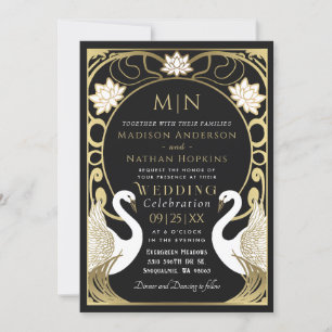 Élégant Faire-part de mariage Art Nouveau Swans