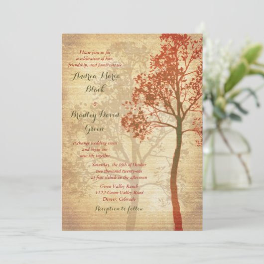Élégant Faire-part de mariage Automne Automne Arbr (Debout devant)