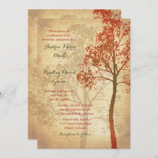 Élégant Faire-part de mariage Automne Automne Arbr (Devant / Derrière)