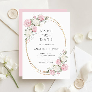 Élégant Faire-Part de Mariage aux Hortensias Roses