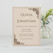 Élégant Faire-part de mariage beige beige orné (Debout devant)
