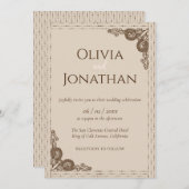 Élégant Faire-part de mariage beige beige orné (Devant / Derrière)