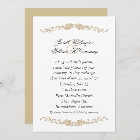 Elégant Faire-part de mariage beige et blanc (Devant / Derrière)