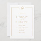 Élégant Faire-Part de Mariage Blanc avec Monogramm (Devant)
