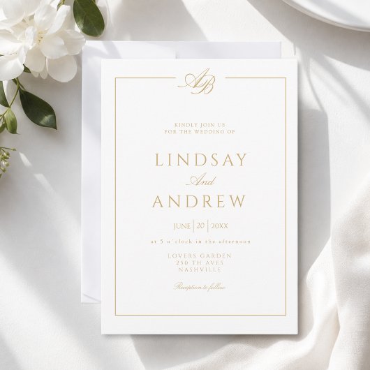 Élégant Faire-Part de Mariage Blanc avec Monogramm