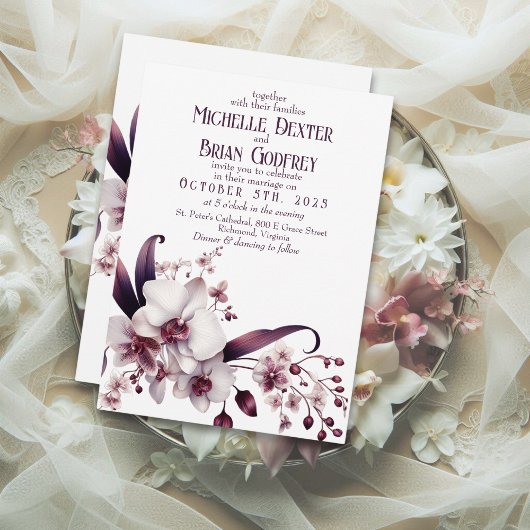 Elégant Faire-part de mariage blanc orchidée et pr