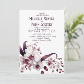 Elégant Faire-part de mariage blanc orchidée et pr (Debout devant)