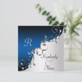 Elégant Faire-part de mariage bleu et argent (Debout devant)