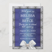 Elégant faire-part de mariage bleu et gris (Devant)