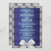 Elégant faire-part de mariage bleu et gris (Devant / Derrière)