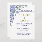 Elégant Faire-part de mariage bleu et vert olive, (Devant / Derrière)