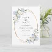 Élégant Faire-Part de Mariage Bleu Hydrangea (Debout devant)