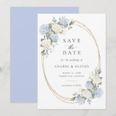 Élégant Faire-Part de Mariage Bleu Hydrangea (Devant / Derrière)