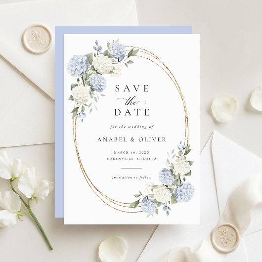 Élégant Faire-Part de Mariage Bleu Hydrangea