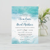 Elégant Faire-part de mariage bleu océan (Debout devant)