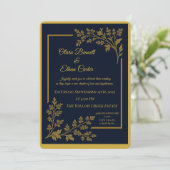 Elégant Faire-part de mariage Blue & Gold Navy (Debout devant)