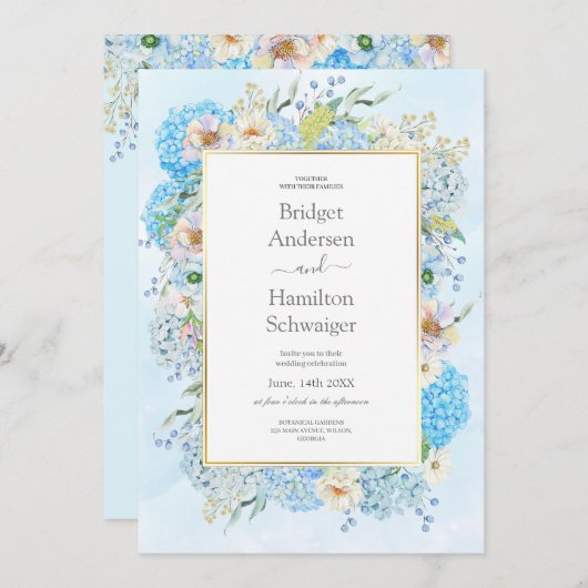 Elégant Faire-part de mariage Blue Hydrangea (Devant / Derrière)