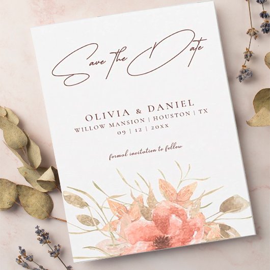 Élégant Faire-Part de Mariage Bohème Rose Aquarell