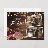 Élégant Faire-Part de Mariage Bois Rouge Bourgogne (Devant / Derrière)