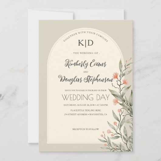 Élégant Faire-part de mariage botanique Arc (Devant)