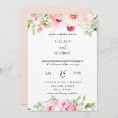 Élégant Faire-part de mariage botanique rose pâle (Devant / Derrière)