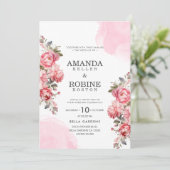 Élégant Faire-part de mariage botanique rose Rose (Debout devant)
