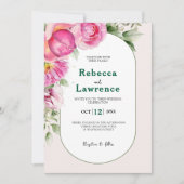 Élégant faire-part de mariage botanique rose vif (Devant)