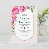 Élégant faire-part de mariage botanique rose vif (Debout devant)