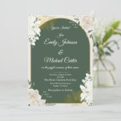 Élégant Faire-part de mariage Botanique Vert & Or (Debout devant)