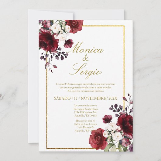 Elégant Faire-part de mariage bourguignon en espag (Devant)