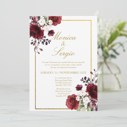 Elégant Faire-part de mariage bourguignon en espag (Debout devant)